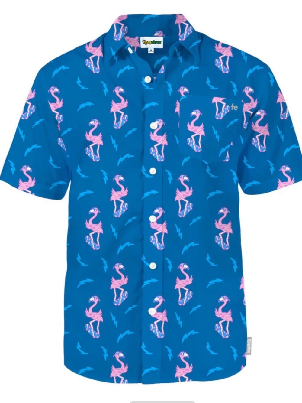 Tipsy Elves MEN'S BOARD OF PARADISE HAWAIIAN SHIRT Button Up Pink Flamingo Print